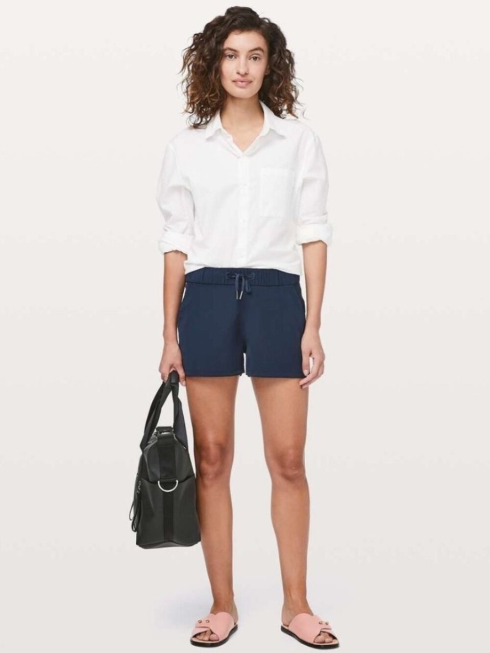 Lululemon Women's Navy Woven On The Fly Shorts Travel Athleisure Commuter Size 8